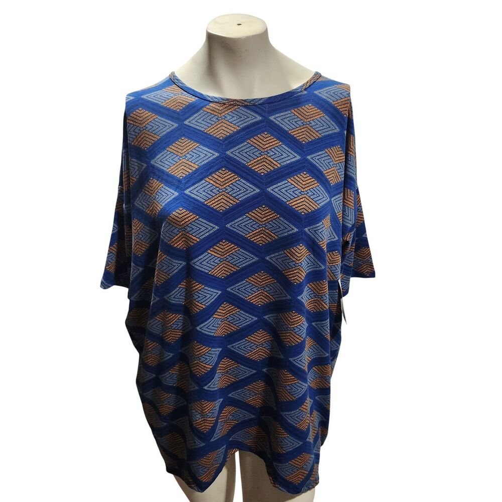 LuLaRoe Irma Small Top Tunic High Low Hem Oversized Short Sleeve Blue